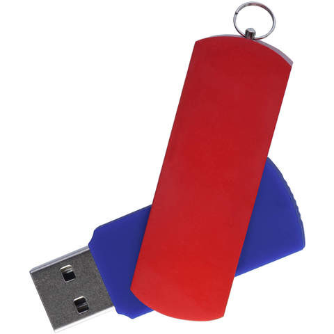 Флешка 8 ГБ синяя с красным, металл и пластик soft-touch «ЕЛЕГАНКЕ-КОЛОР»