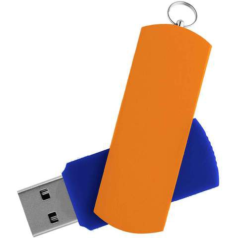 Флешка 8 ГБ синяя с оранжевым, металл и пластик soft-touch «ЕЛЕГАНКЕ-КОЛОР»
