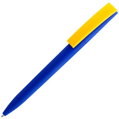 Ручка синяя с желтым, пластик и soft-touch «ЗЕТА-СОФТ-МИКС»