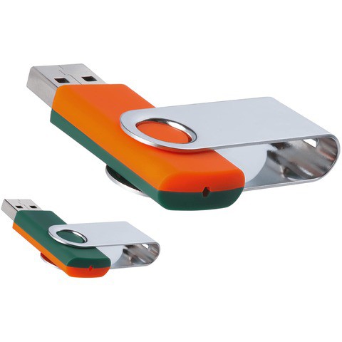 Оранжево-зеленая флешка 32 гб, металл и пластик soft-touch «ТВИСТ-МИКС»