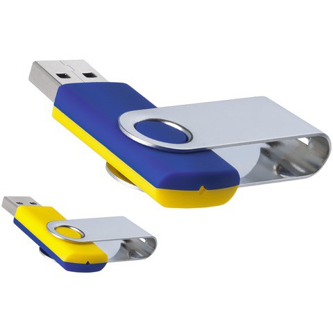 Флешка 16 ГБ сине-желтая, металл и пластик soft-touch «ТВИСТ-МИКС»