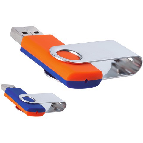 Оранжево-синяя флешка 64 гб, металл и пластик soft-touch «ТВИСТ-МИКС»