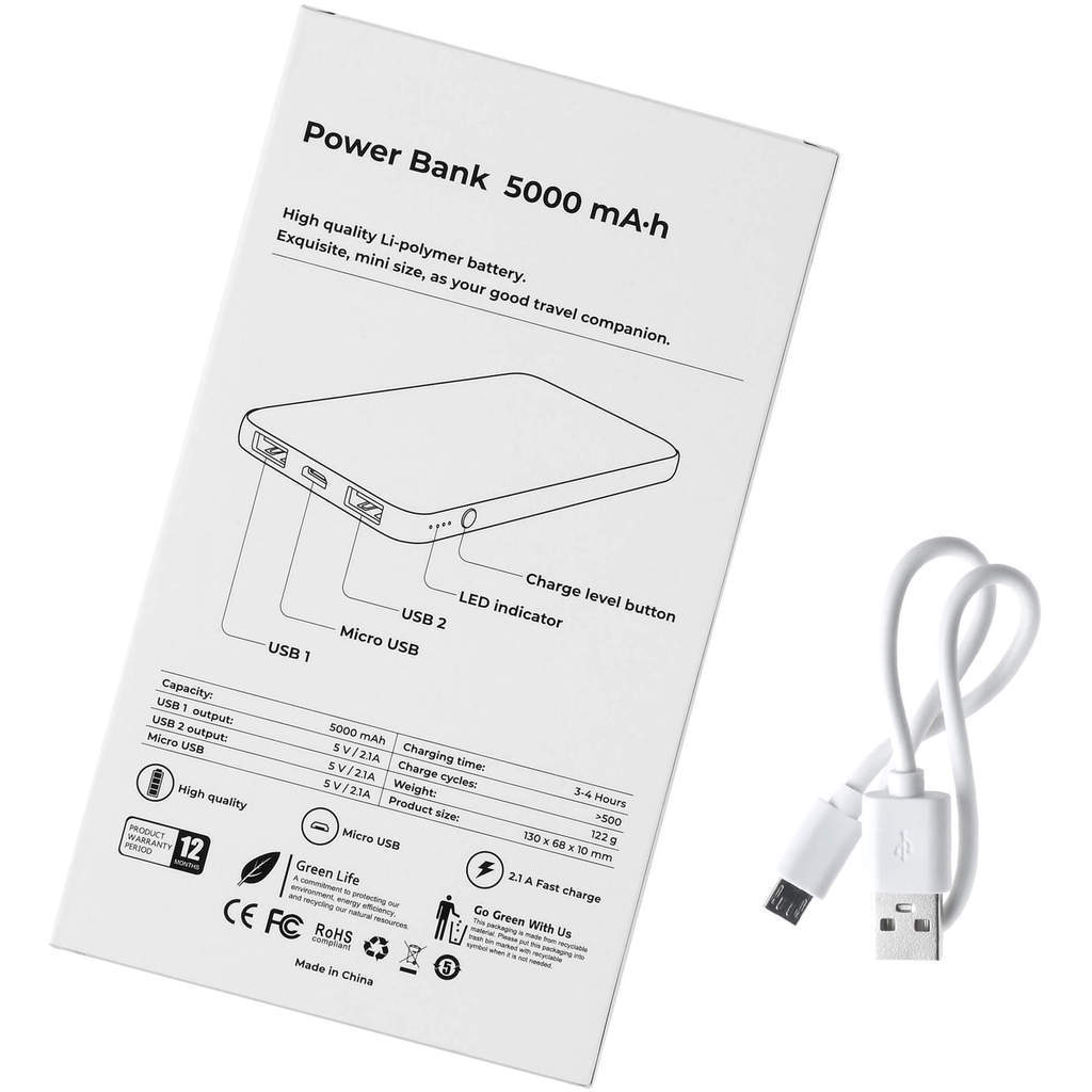 Картинка Белый внешний аккумулятор energy pro, 5000 ма·ч, пластик
