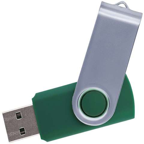 Зеленая флешка 16 гб, металл и пластик soft-touch «ТВИСТ»