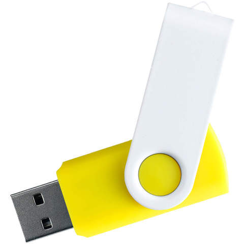 Флешка 32 ГБ желтая с белым, металл и пластик soft-touch «ТВИСТ-ВХИТЕ-КОЛОР»