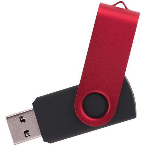 Флешка 16 ГБ черная с красным, металл и пластик soft-touch «ТВИСТ-КОЛОР-МИКС»